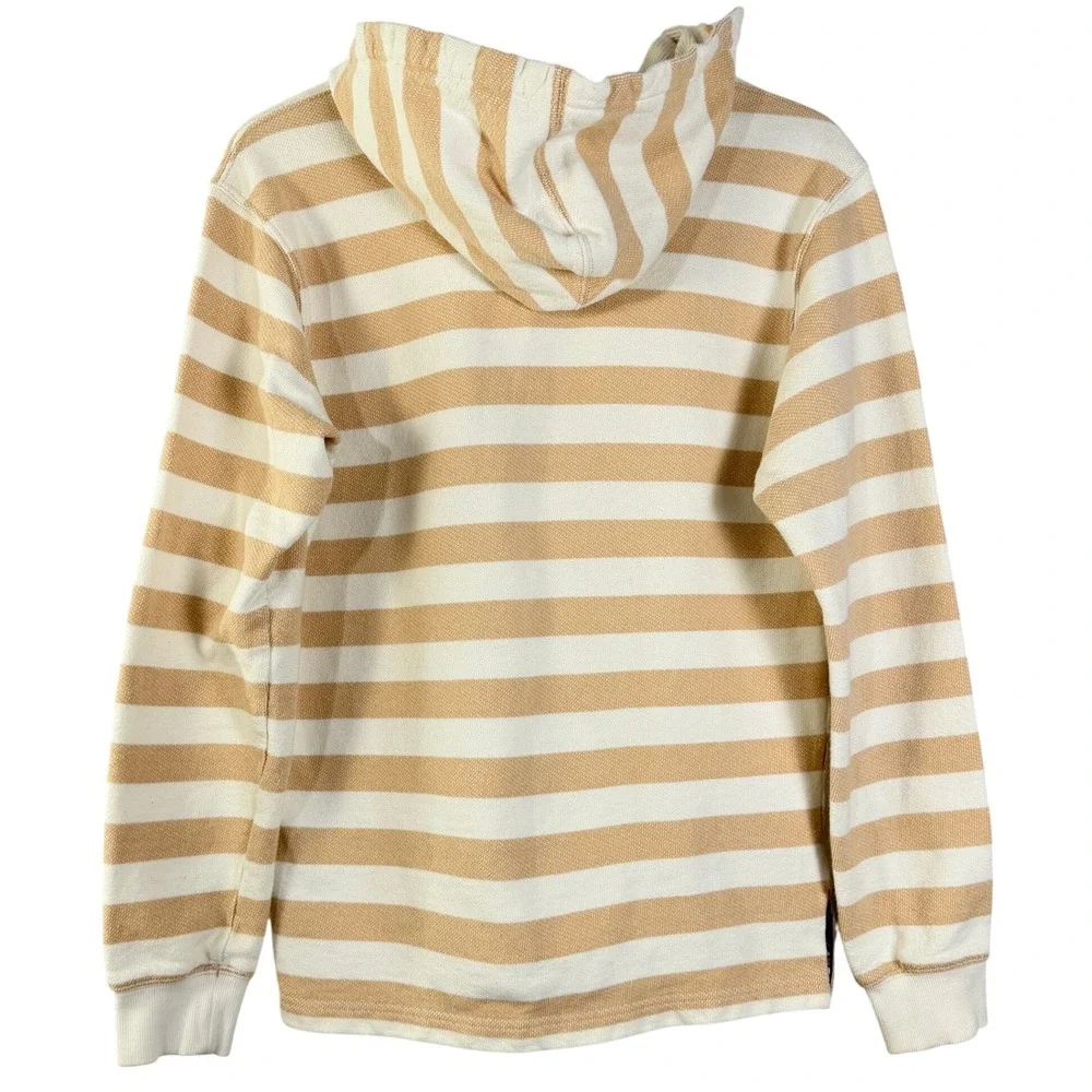 Adidas Originals‎ Mens Striped Henley Hoodie Tan Cream Trefoil Logo Medium